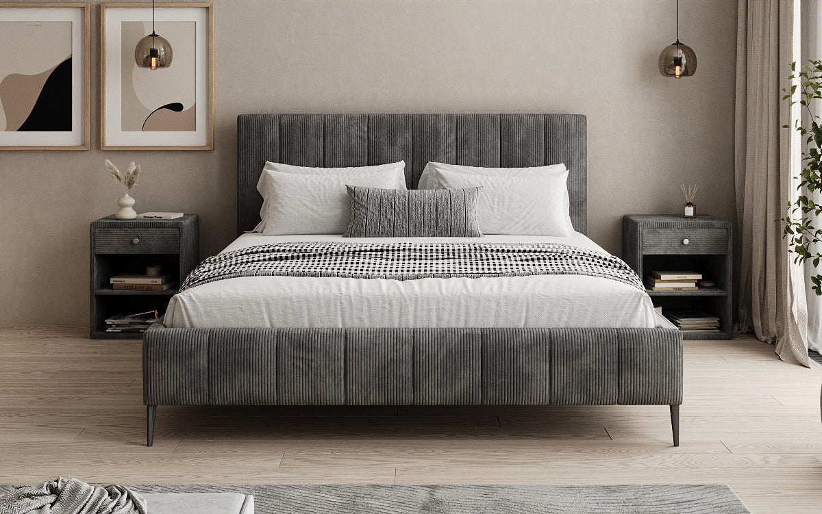 Designer Polsterbett Astrid in Cord mit Stauraum