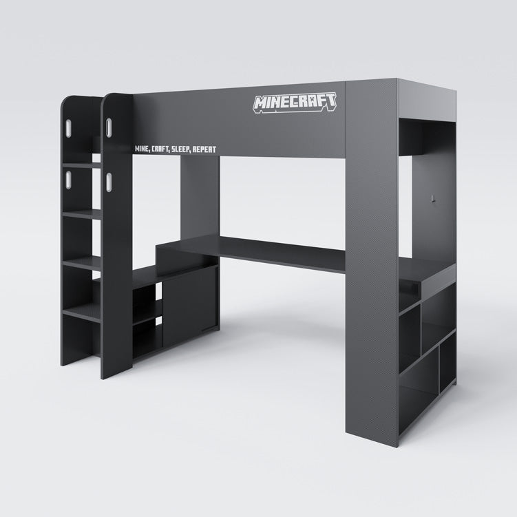 Minecraft Gaming-Hochbett „BaseCamp“ mit Schreibtisch & Regal