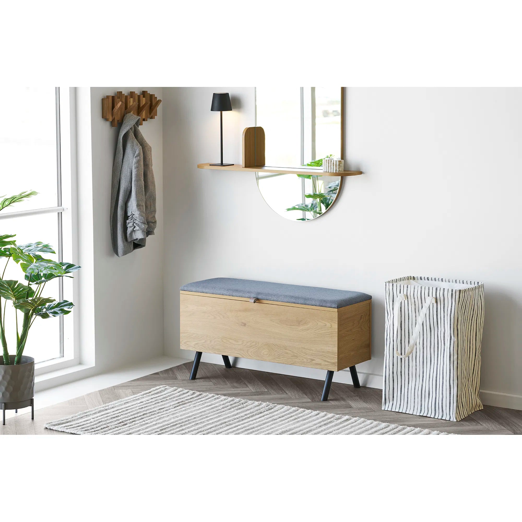 Wäschekorb „Argos“ – Beige/Schwarz mit Streifenmuster