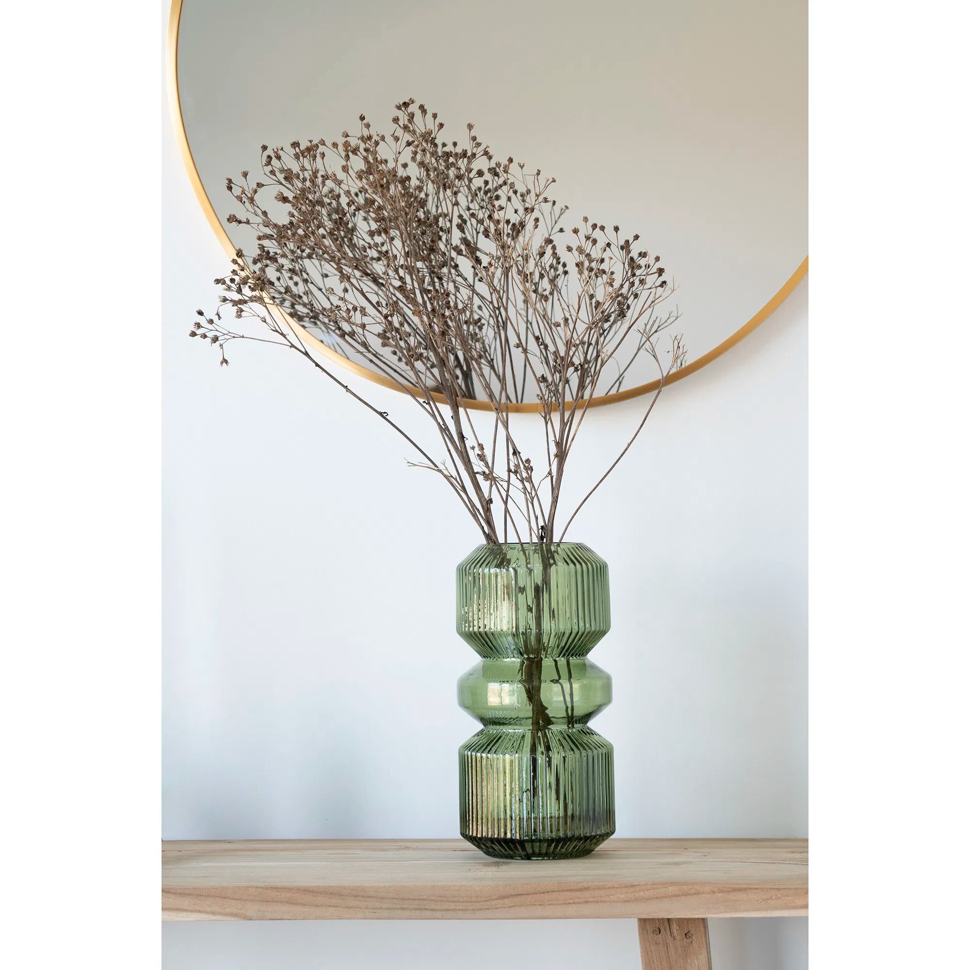 Vase „Verdania“ in geriffelten grünem Glas