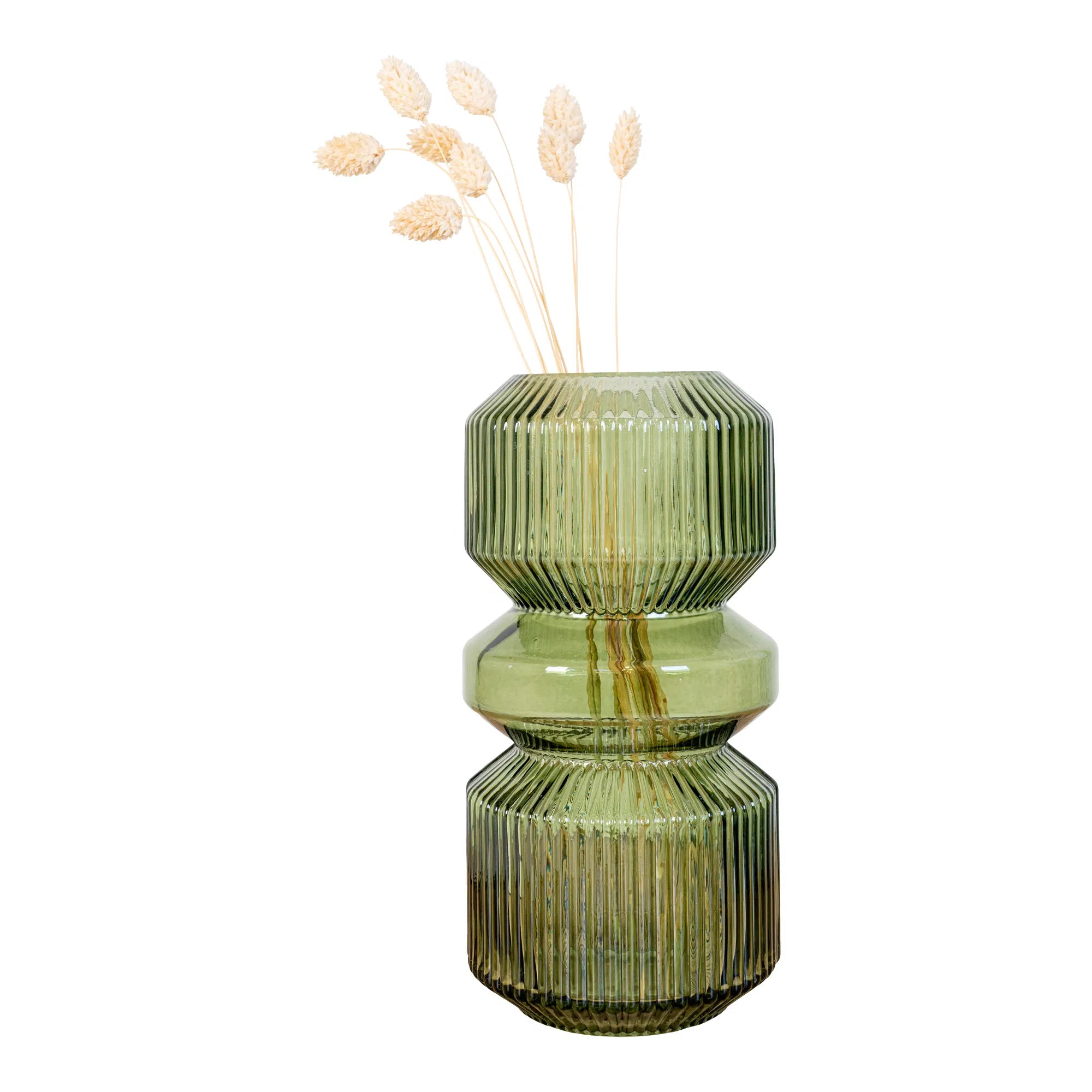 Vase „Verdania“ in geriffelten grünem Glas
