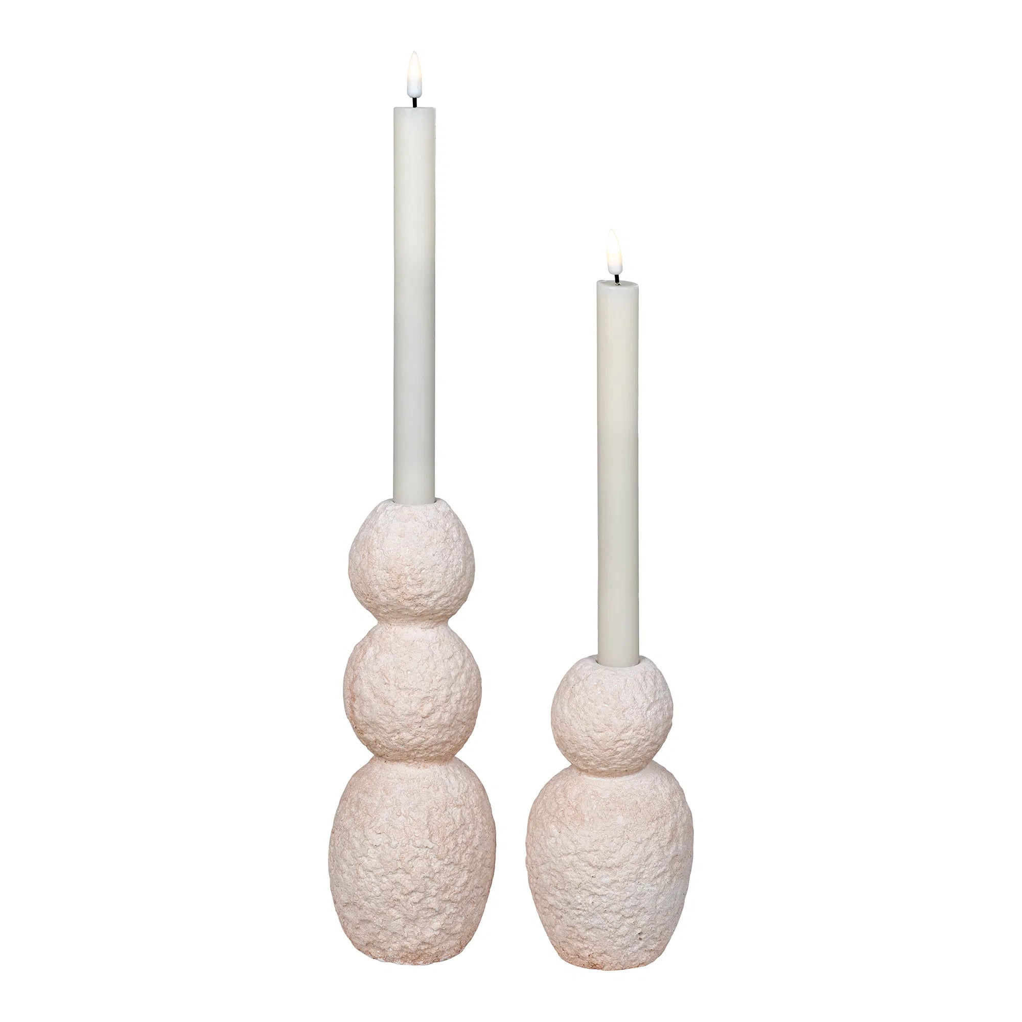Kerzenhalter-Set „Roccia Duo“ – Zement in Beige
