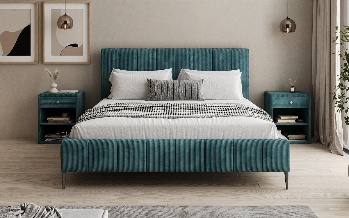 Designer Polsterbett Astrid in Cord mit Stauraum