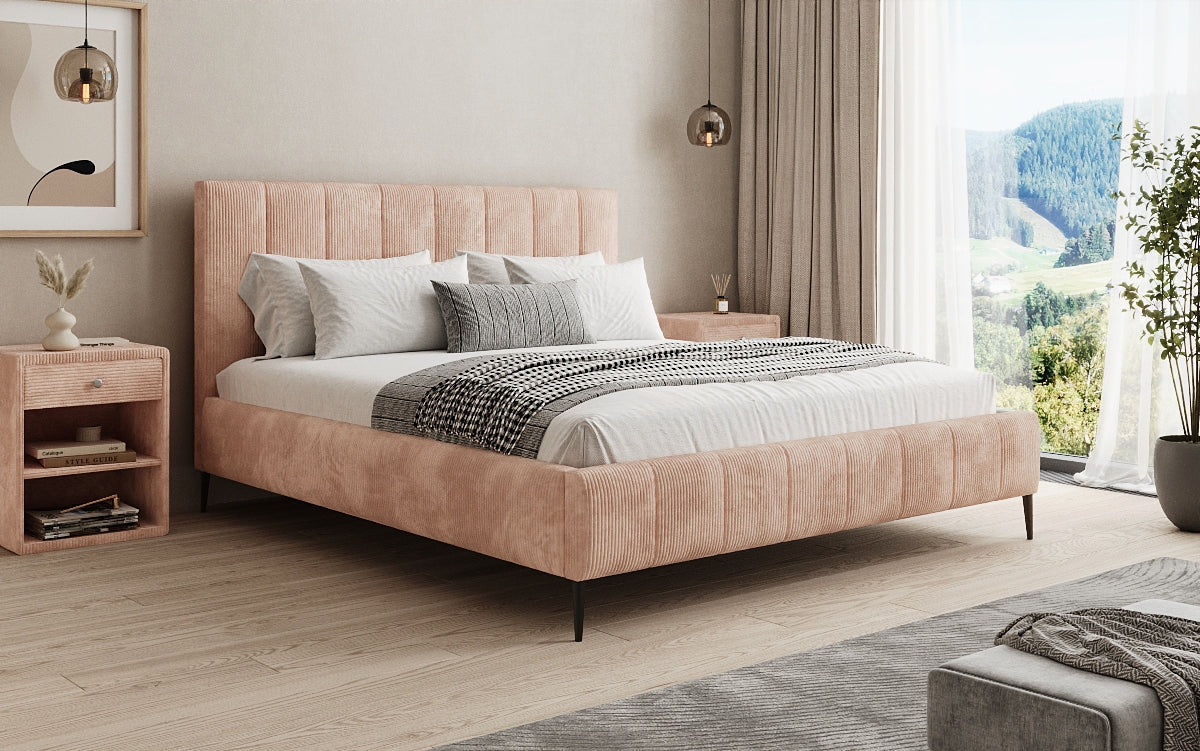 Designer Polsterbett Astrid in Cord mit Stauraum