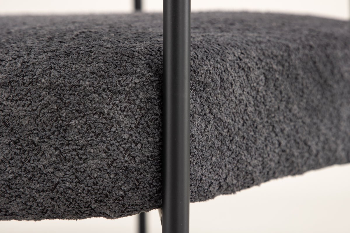 Designer Loungesessel Haga – Anthrazit, Bouclé mit Stahlgestell