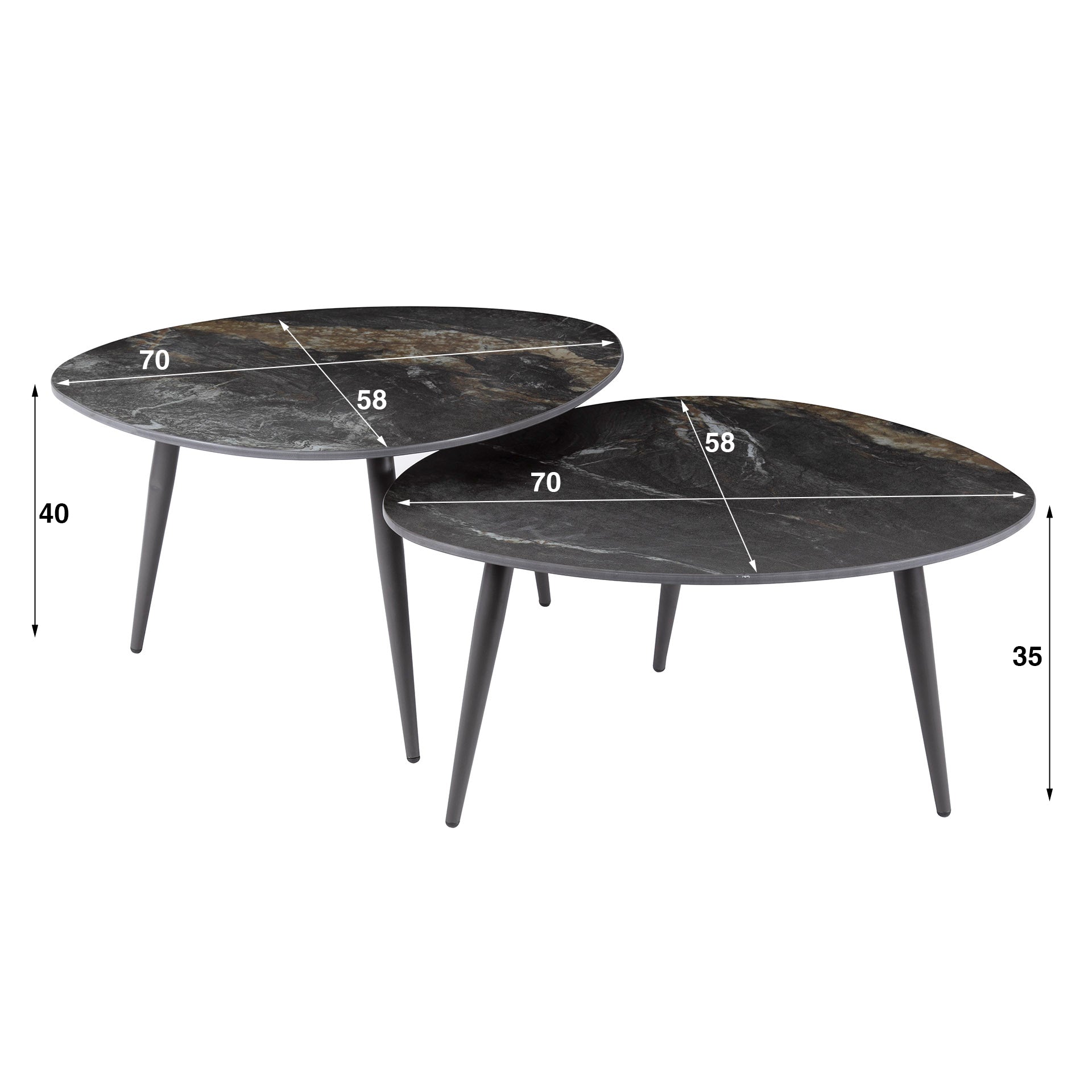 Couchtisch Marvella - 2er Set mit Keramikplatte in Steinoptik