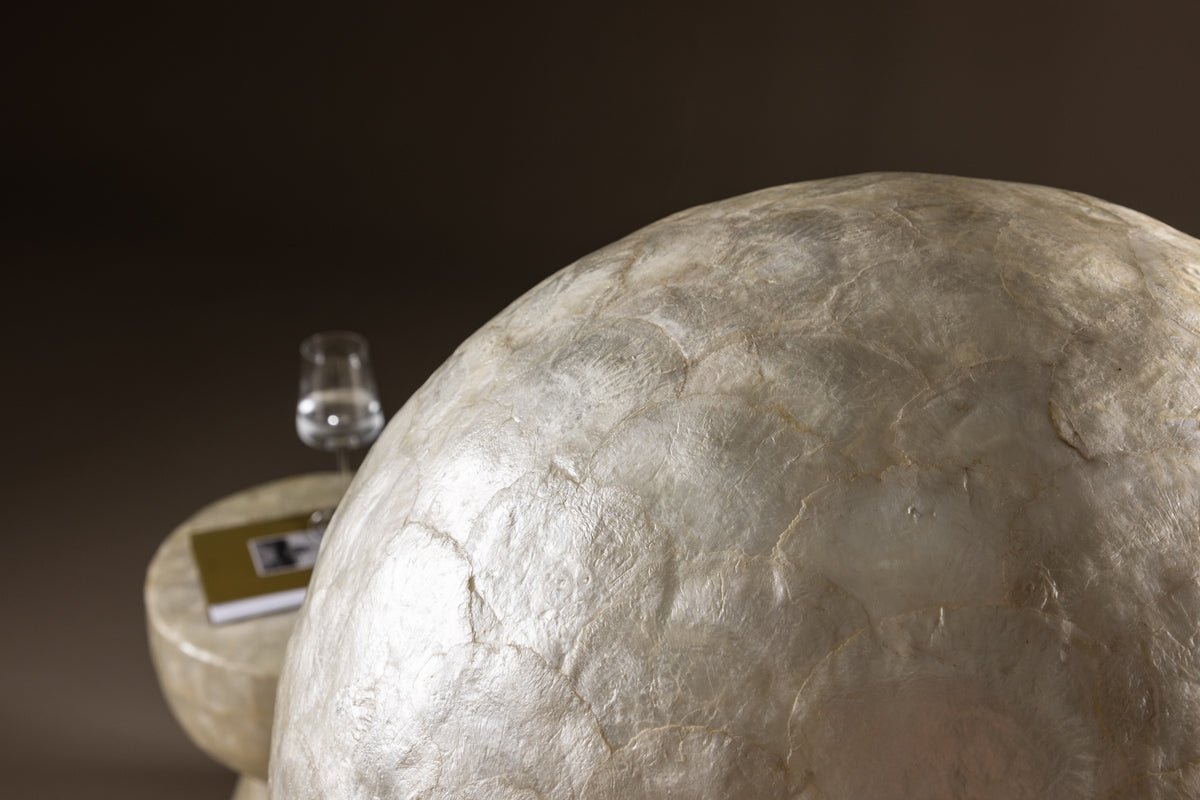 Stehlampe „Ardea“ – Capiz-Design in Hellgrau (Höhe 120 cm)