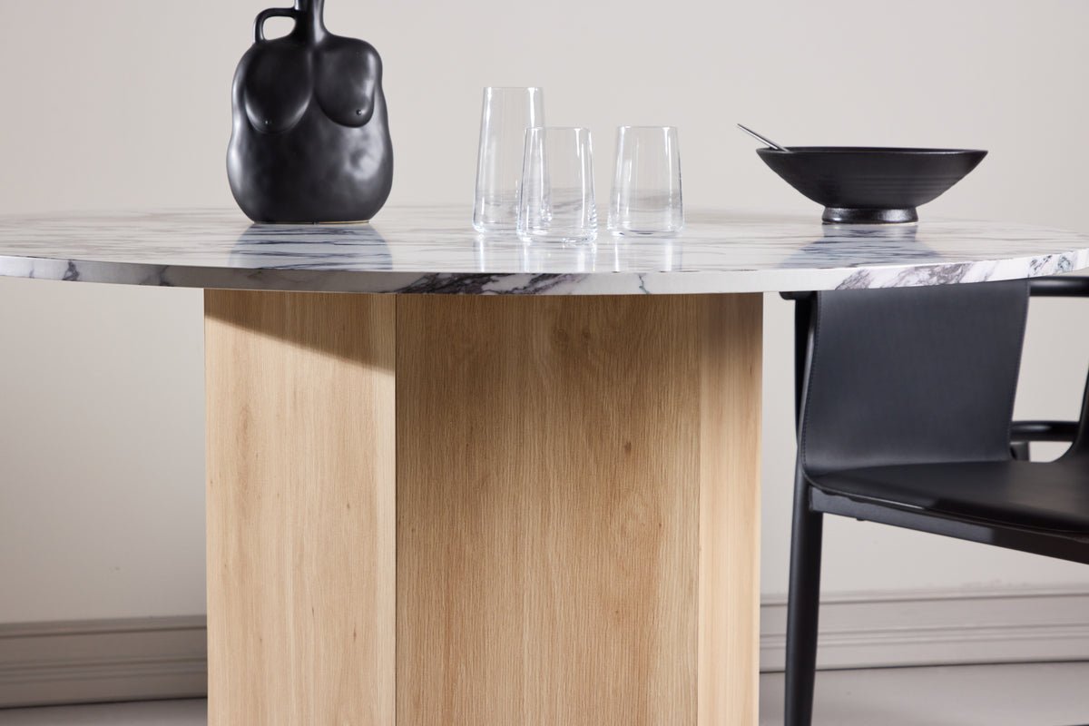 Esstisch Agesta - runder Esstisch mit Tischplatte in Hellgrau, Mokka und Schwarz