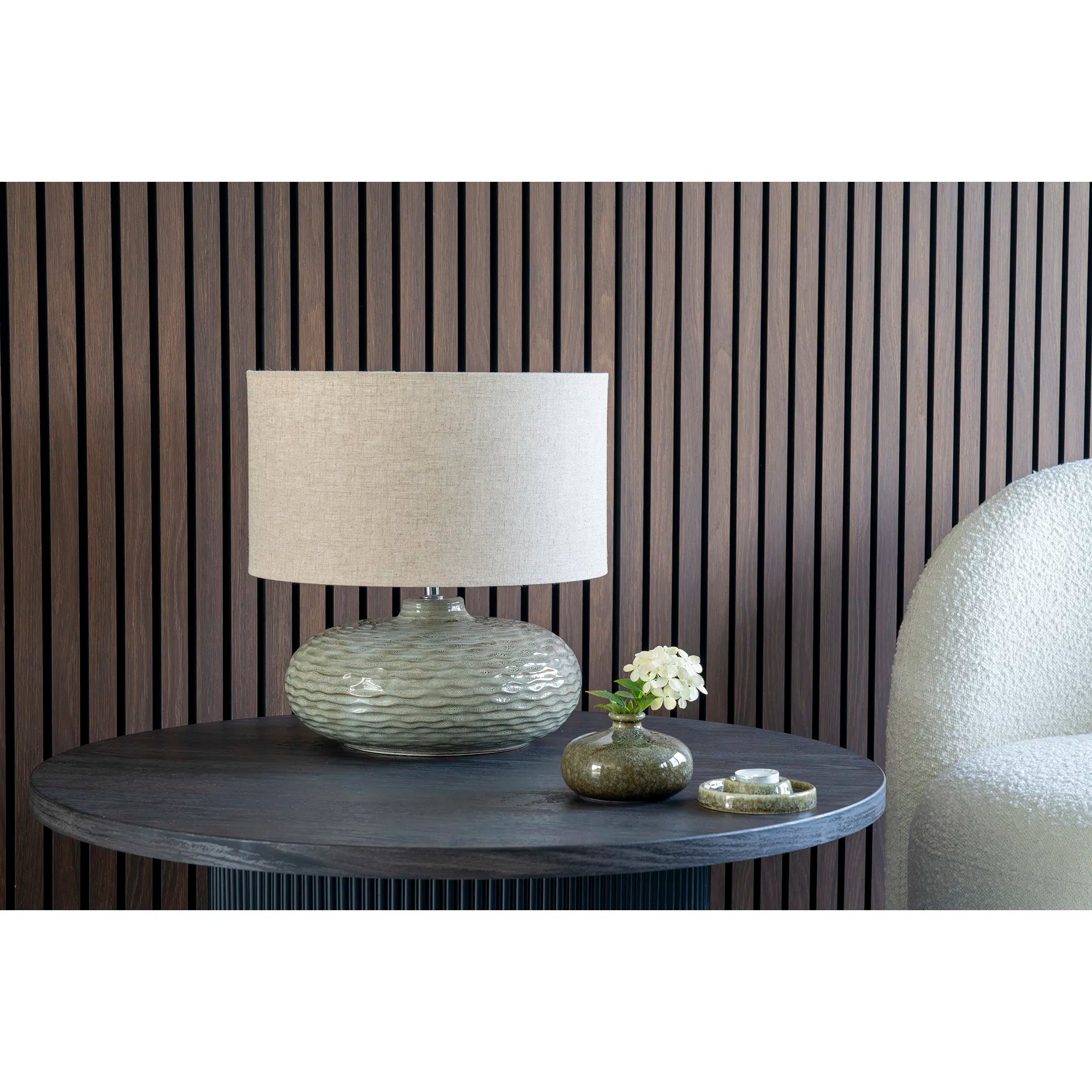 Tischlampe „Ferano“ – Eleganz aus Keramik in sanftem Grün
