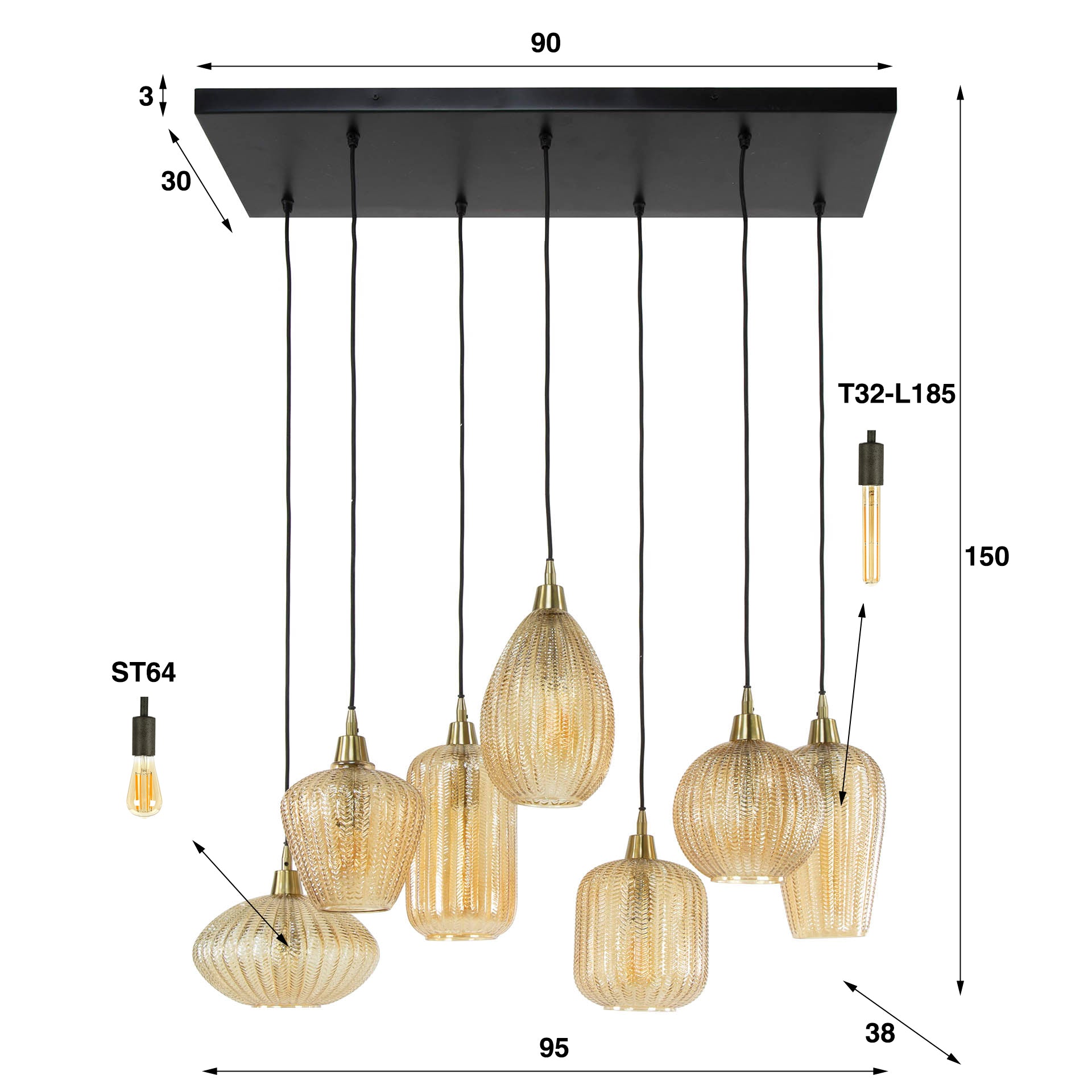 Pendelleuchte „Lumina“ – mit handgefertigten Lampenschirmen aus Glas