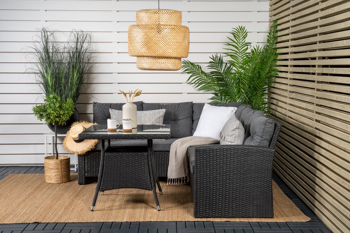 Garten Loungeset Olivia – mit Ecksofa & Glas-Couchtisch in zwei Farben