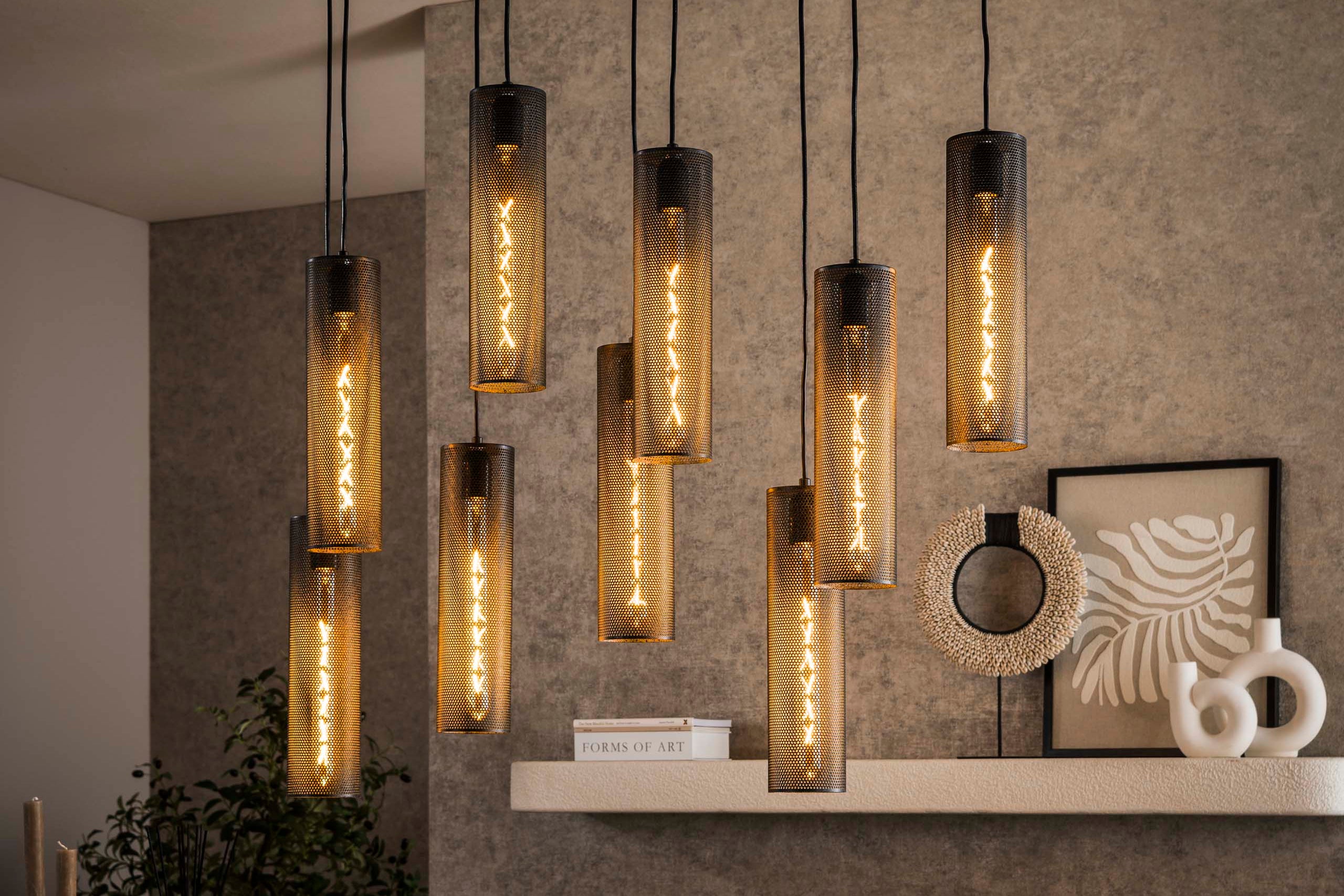 Pendelleuchte „Marcella“ – Mit 9 Leuchten in edlem, schwarzen Tube-Mesh-Design