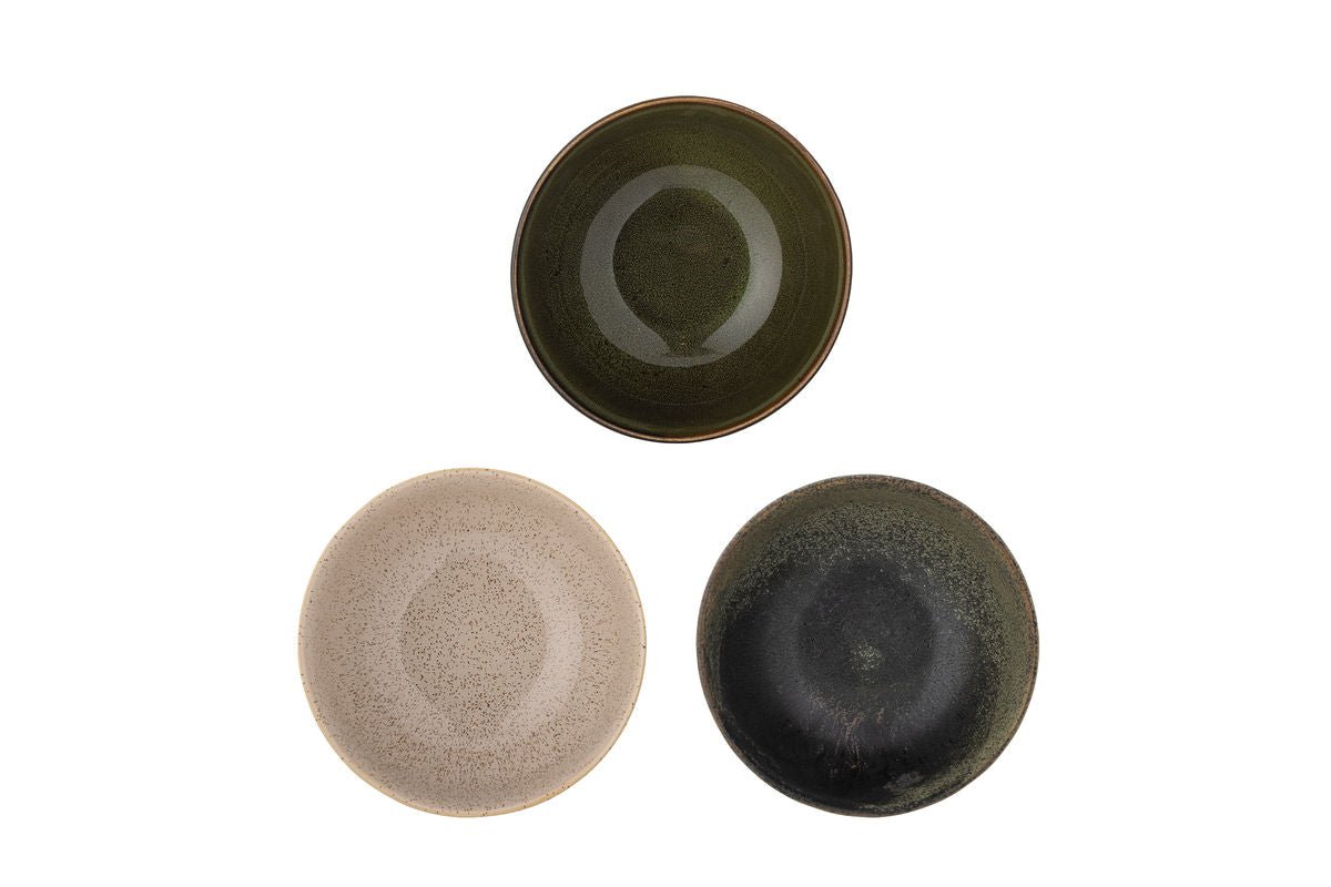 Schale Livia – aus Steingut, 3er-Set in Grün mit reaktiver Glasur