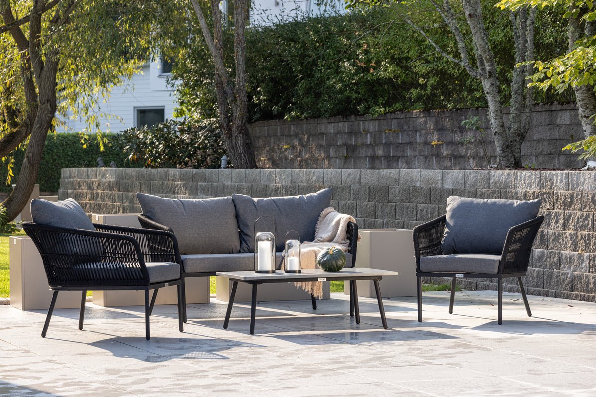 Garten Loungeset Isadora – 4-teilig mit Tisch in Betonoptik & wetterfest