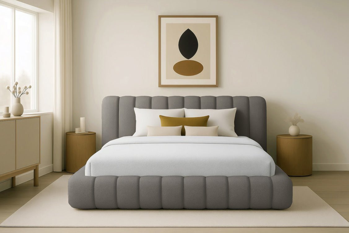 Designer Polsterbett Selene Bouclé mit Stauraum