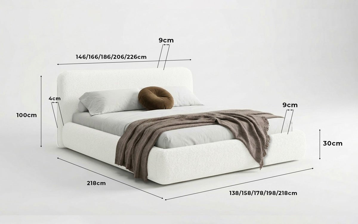 Designer Polsterbett Arosa in Bouclé mit Stauraum