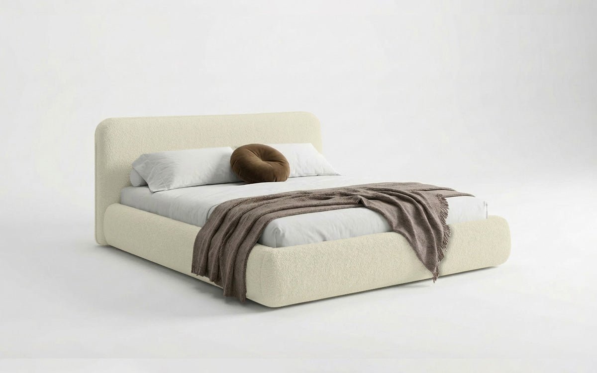 Designer Polsterbett Arosa in Bouclé mit Stauraum