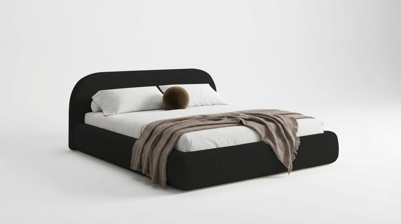 Designer Polsterbett Luma in Bouclé mit Stauraum