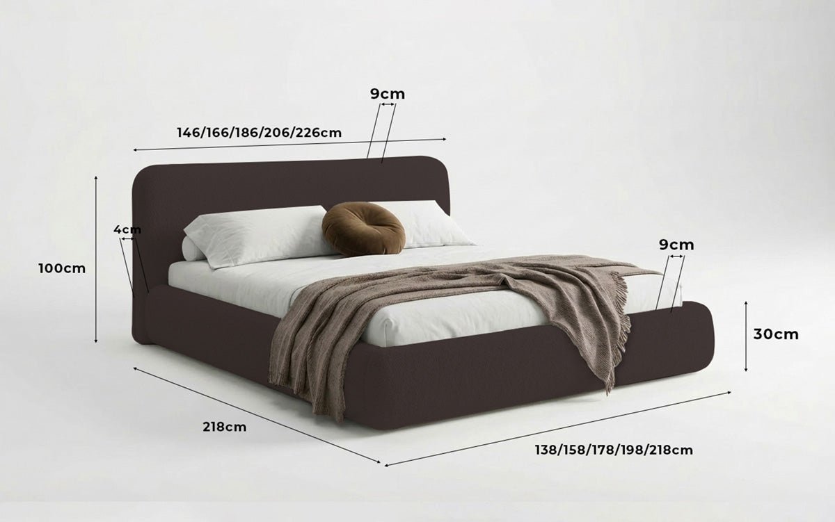 Designer Polsterbett Arosa in Bouclé mit Stauraum