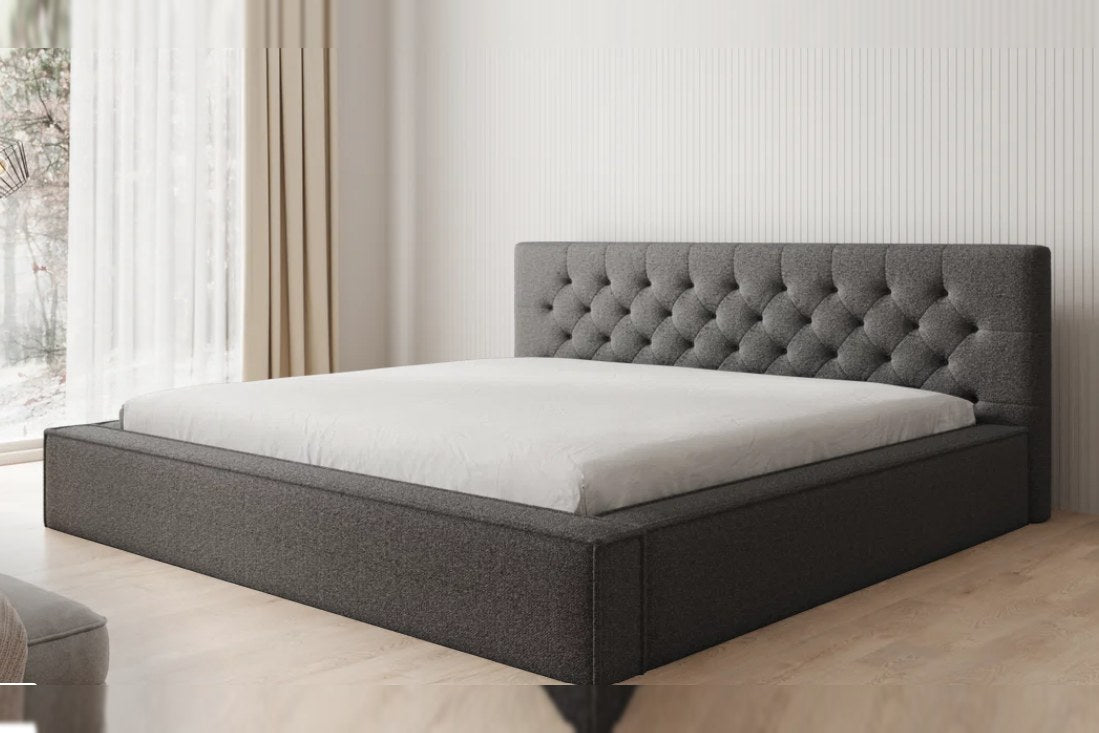 Outlet Polsterbett Ophelia 200x200 in Bouclé Grau