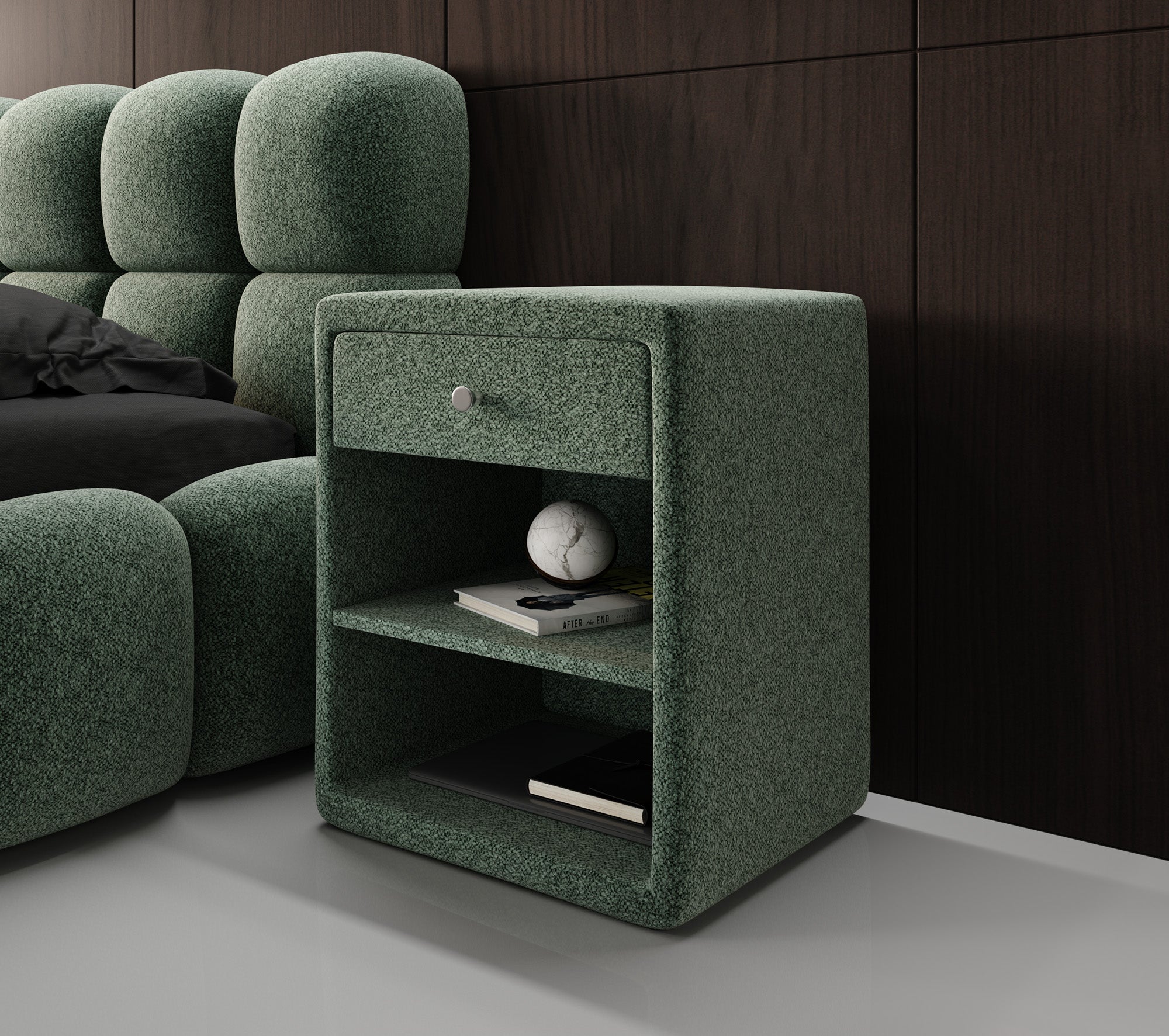 Designer Nachttisch Amy in Strukturstoff