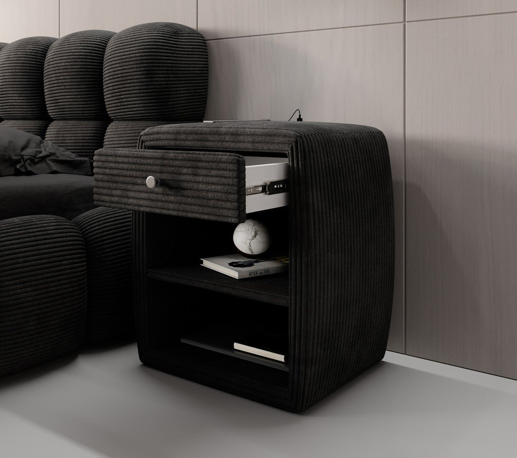 Designer Nachttisch Lilly mit USB Anschluss in Cord
