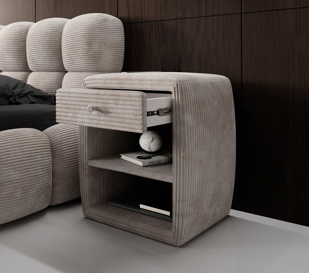 Designer Nachttisch Lilly mit USB Anschluss in Cord