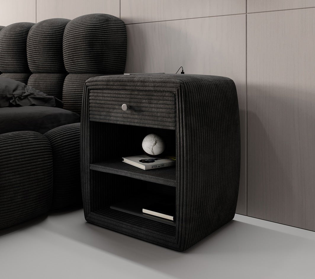 Designer Nachttisch Lilly mit USB Anschluss in Cord