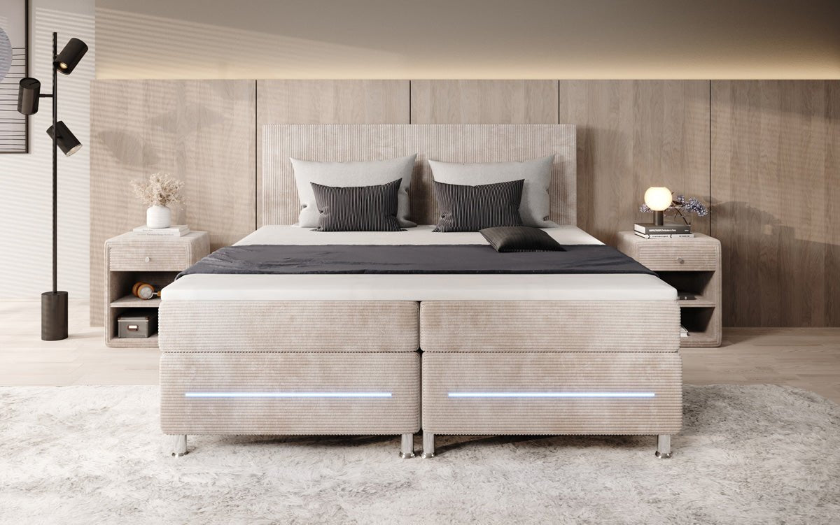Boxspringbett Simple mit LED in Cord