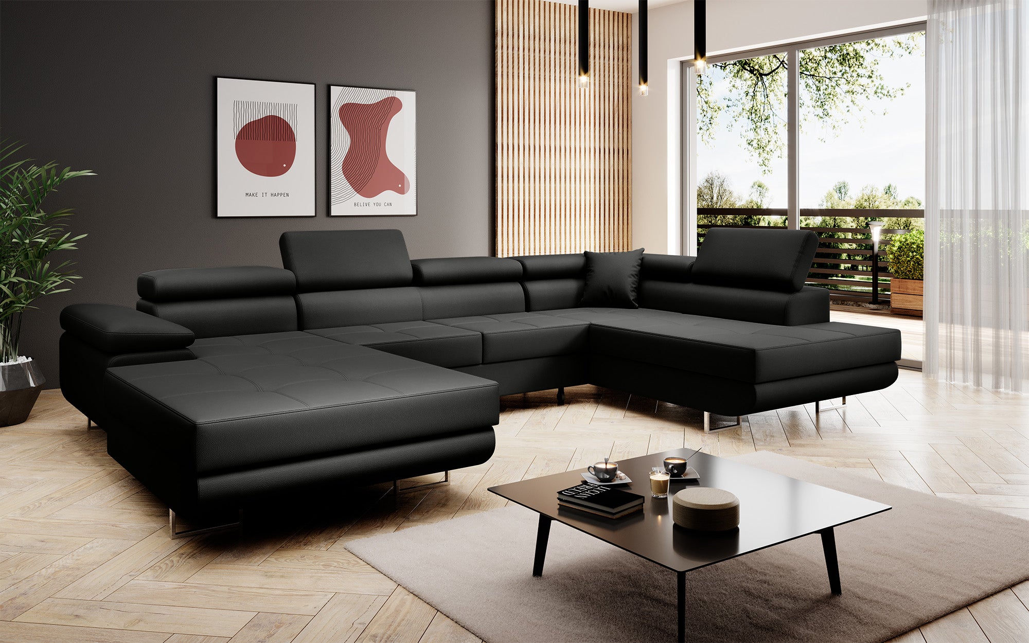 Designer Sofa Lago mit Schlaf - und Klappfunktion in Kunstleder