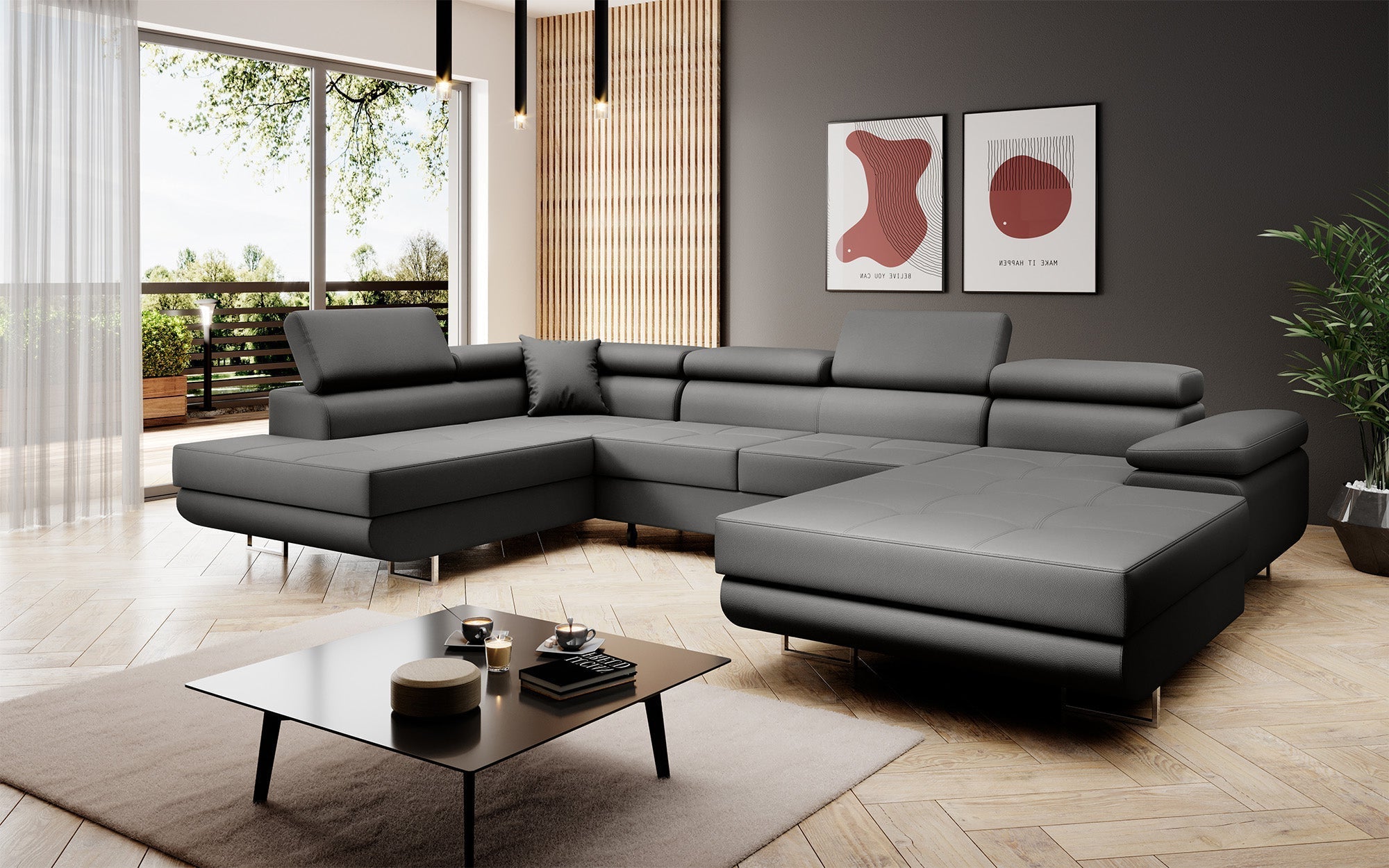 Designer Sofa Lago mit Schlaf - und Klappfunktion in Kunstleder