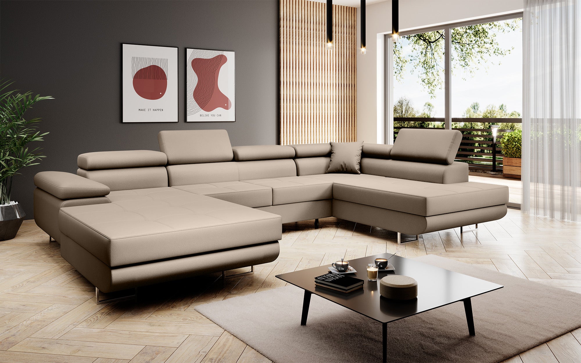 Designer Sofa Lago mit Schlaf - und Klappfunktion in Kunstleder