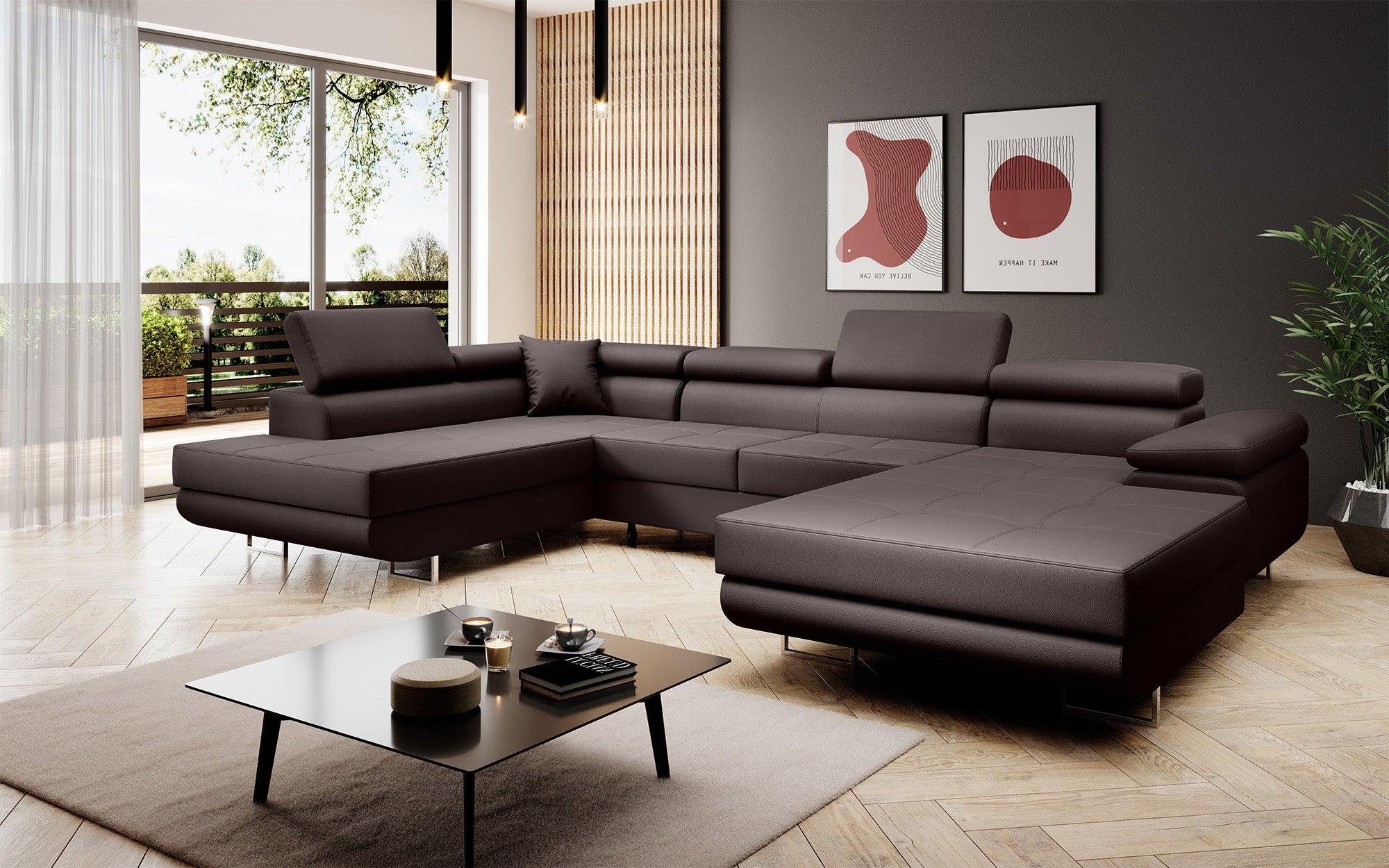 Designer Sofa Lago mit Schlaf - und Klappfunktion in Kunstleder