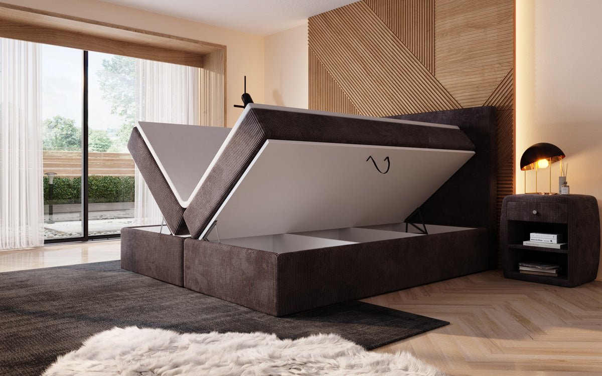 Boxspringbett Sejour mit LED u. Stauraum in Cord