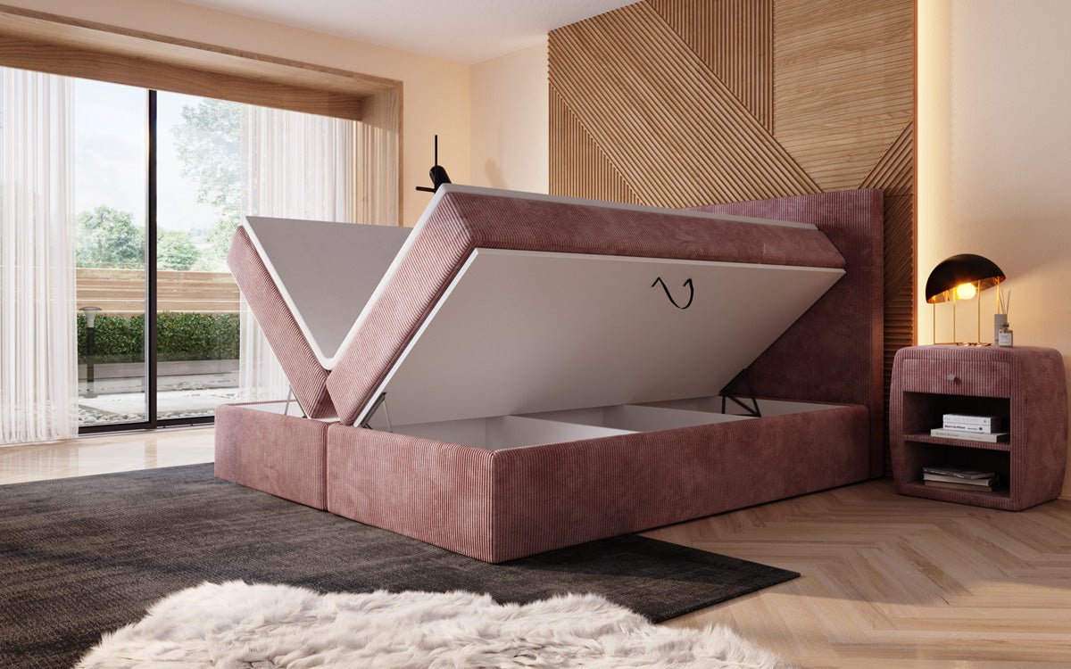 Boxspringbett Sejour mit LED u. Stauraum in Cord