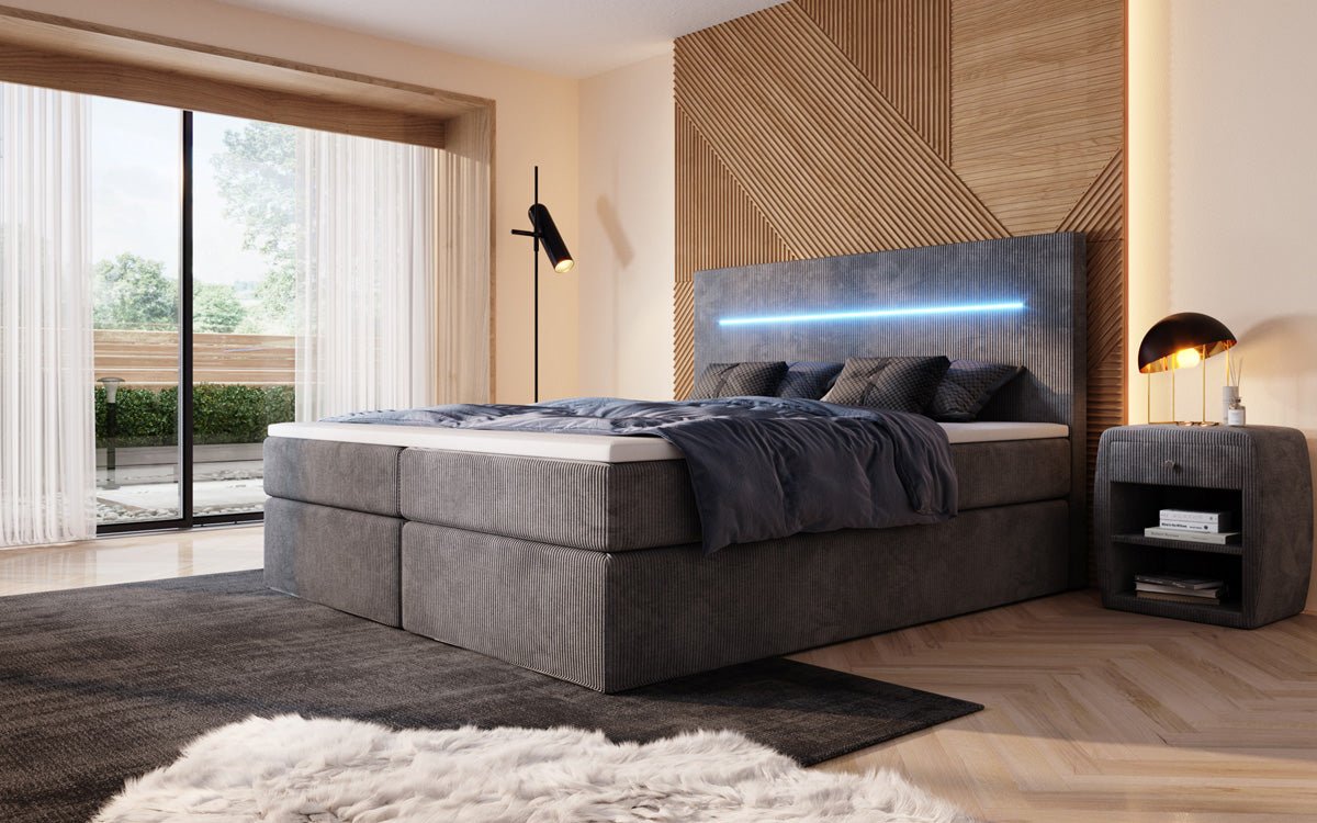 Boxspringbett Sejour mit LED u. Stauraum in Cord