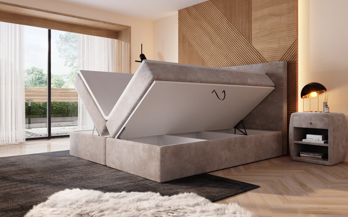 Boxspringbett Sejour mit LED u. Stauraum in Cord