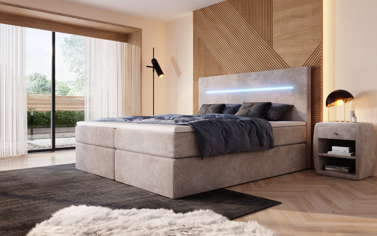 Boxspringbett Sejour mit LED u. Stauraum in Cord