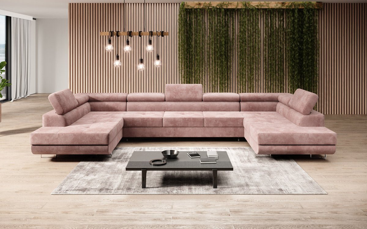 Designer Sofa Taormina mit Schlaf- und Klappfunktion in Cord