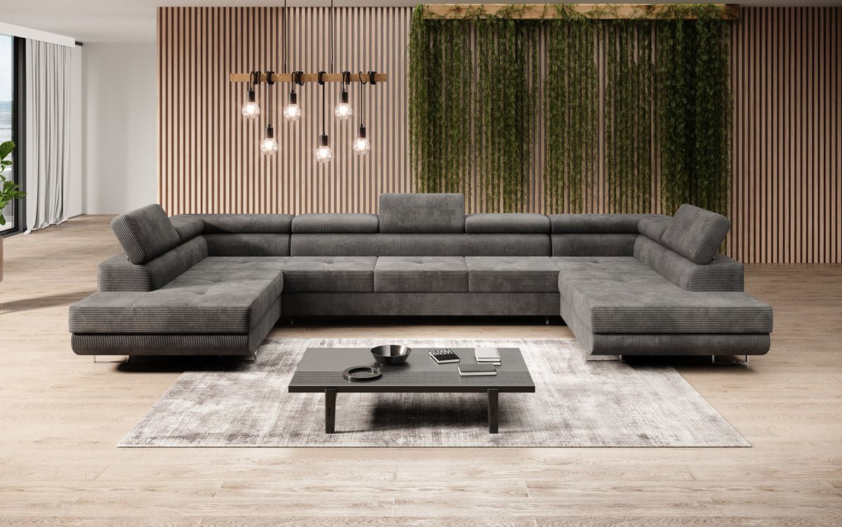 Designer Sofa Taormina mit Schlaf- und Klappfunktion in Cord