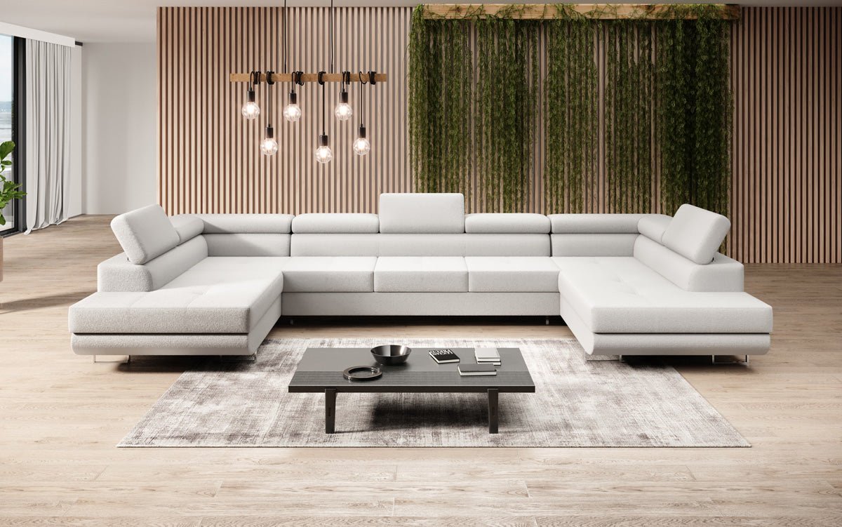 Designer Sofa Taormina mit Schlaf- und Klappfunktion in Bouclé