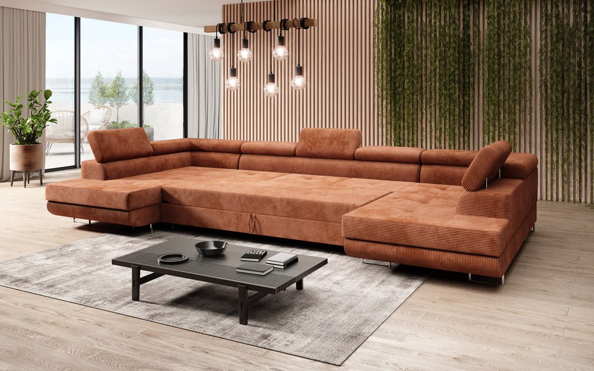 Designer Sofa Taormina mit Schlaf- und Klappfunktion in Cord