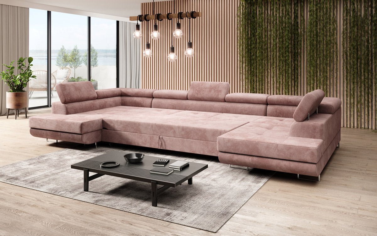 Designer Sofa Taormina mit Schlaf- und Klappfunktion in Cord