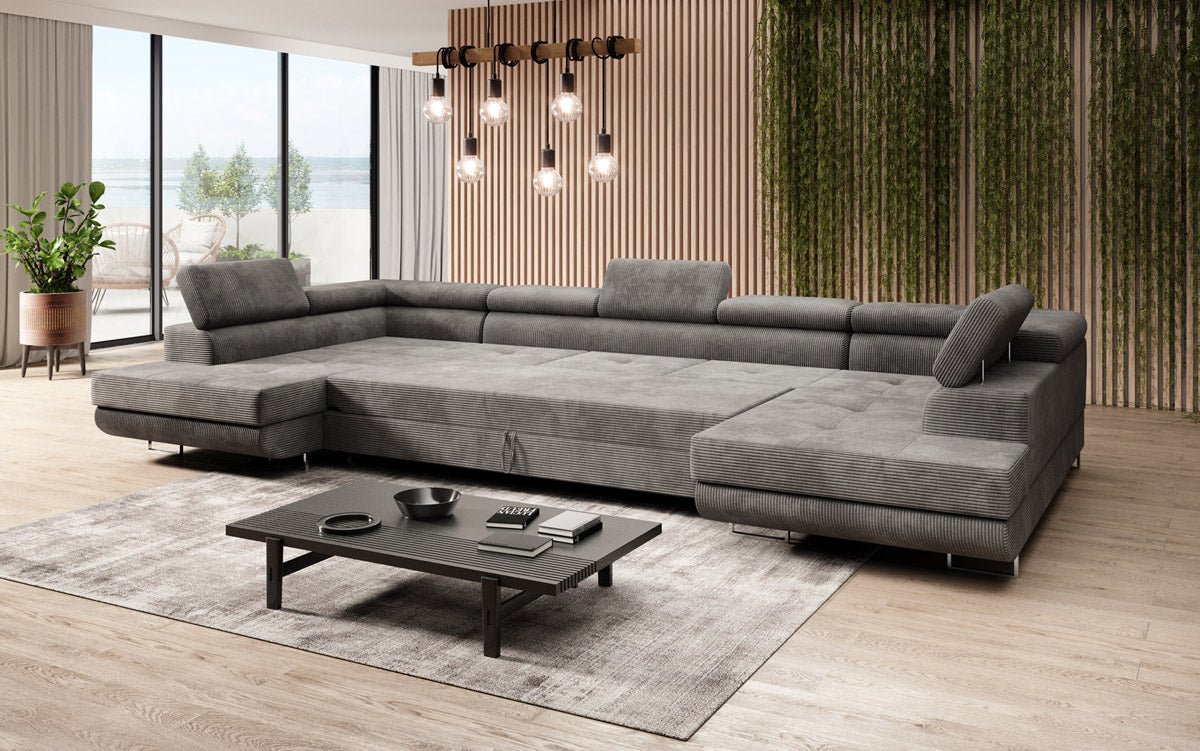 Designer Sofa Taormina mit Schlaf- und Klappfunktion in Cord