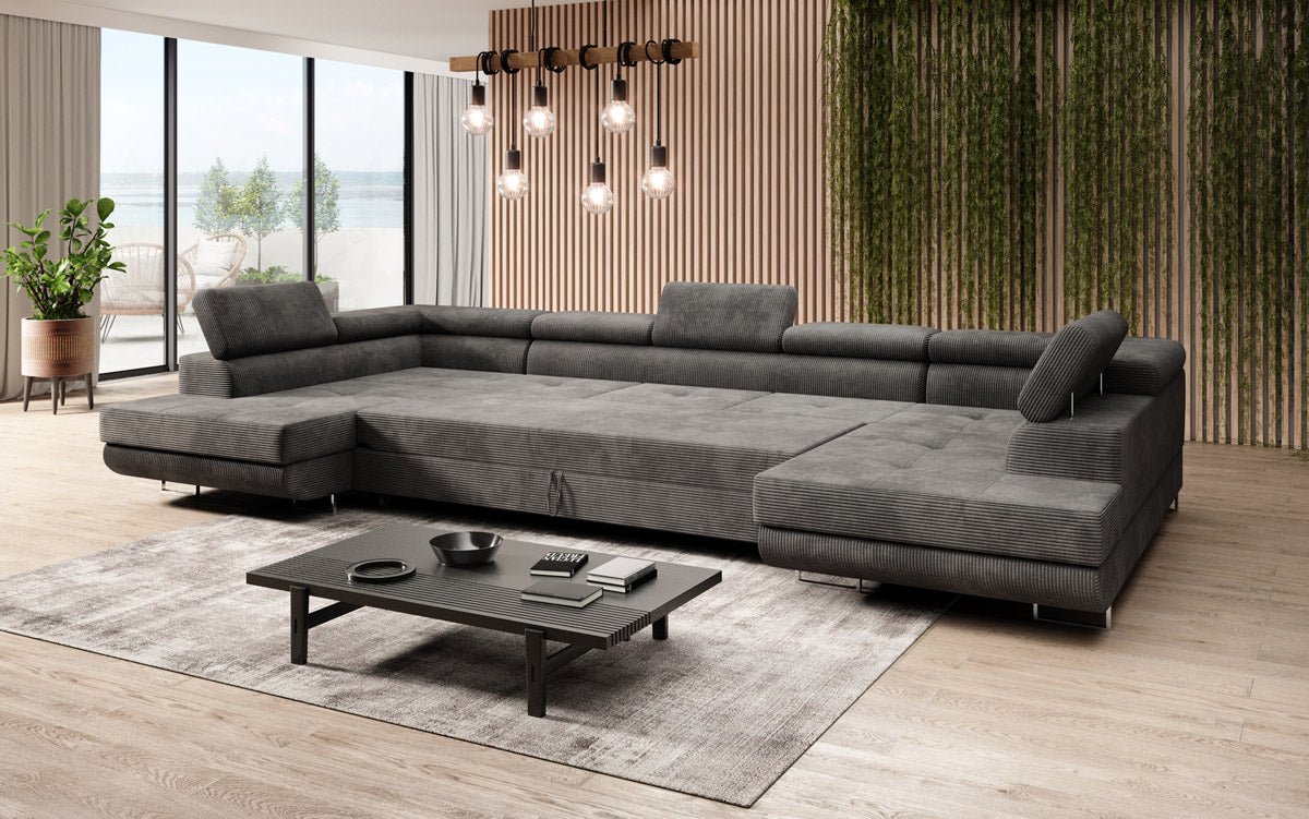 Designer Sofa Taormina mit Schlaf- und Klappfunktion in Cord
