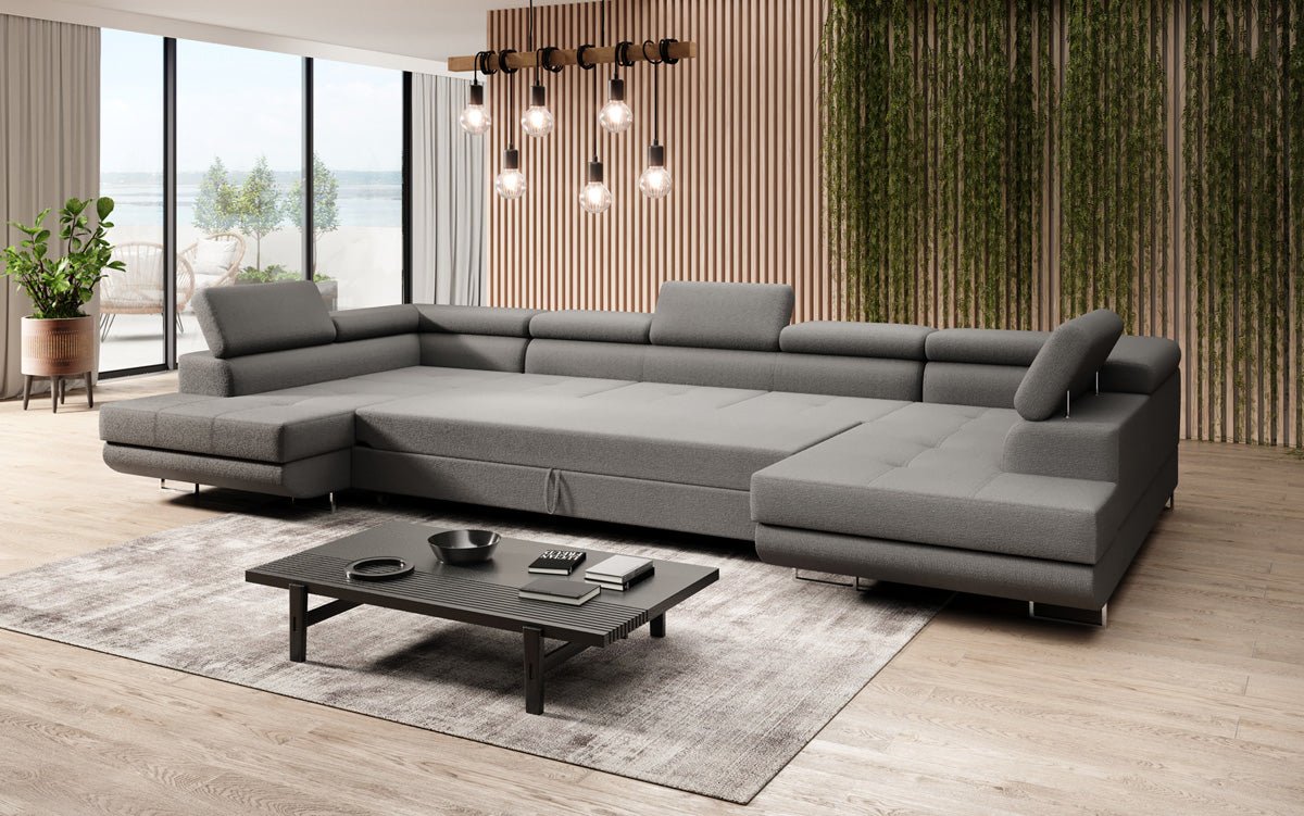 Designer Sofa Taormina mit Schlaf- und Klappfunktion in Bouclé