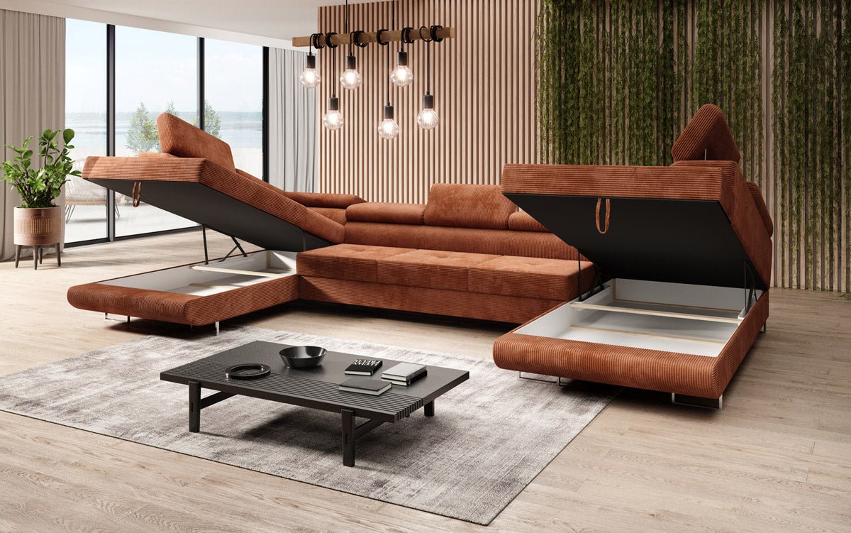 Designer Sofa Taormina mit Schlaf- und Klappfunktion in Cord