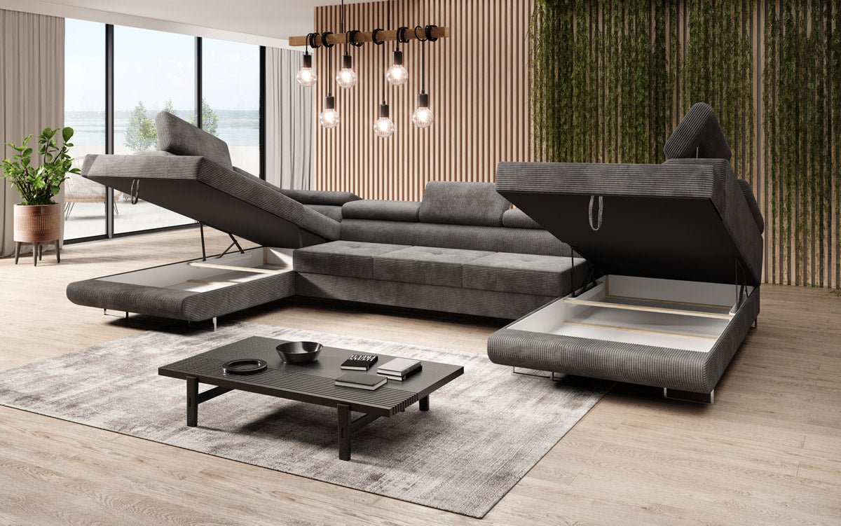 Designer Sofa Taormina mit Schlaf- und Klappfunktion in Cord