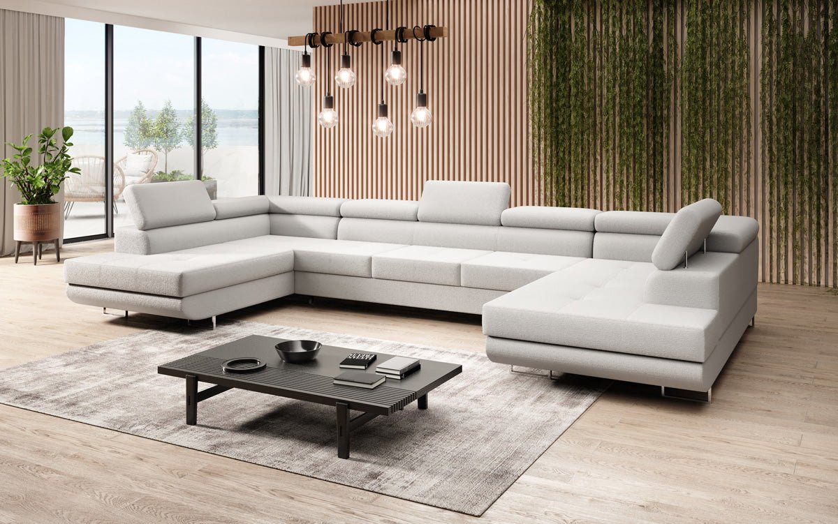 Designer Sofa Taormina mit Schlaf- und Klappfunktion in Bouclé