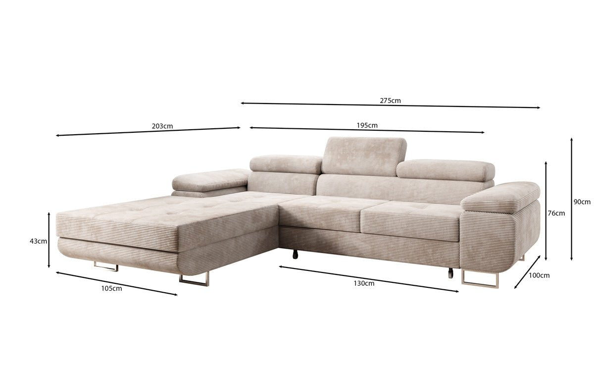 Designer Sofa Calvera mit Schlaf- und Klappfunktion in Cord